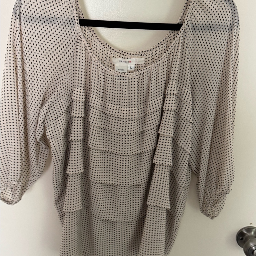 Studio M Black and Cream Polka Dot Blouse
